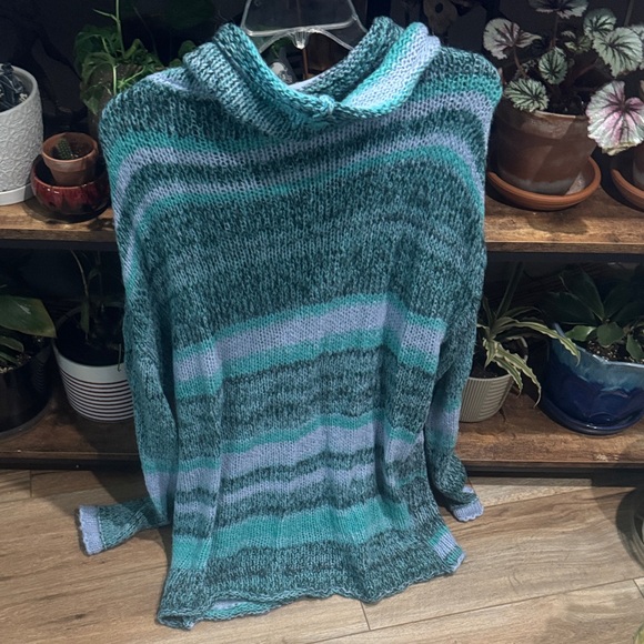 Free People Teal and Gray Cowl Neck Sweater - Picture 2 of 4